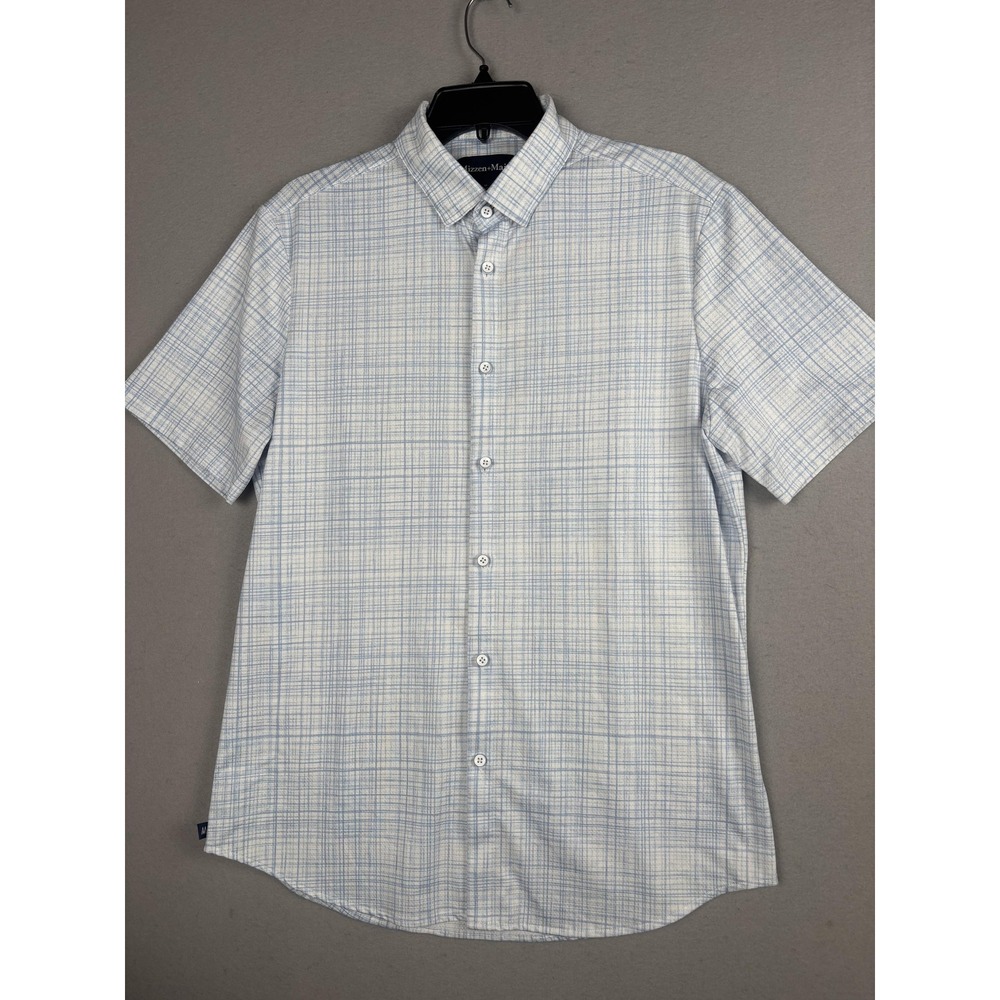 Mizzen+Main Shirt Mens Medium Blue Check Trim Fit Short Sleeve Button Up Casual